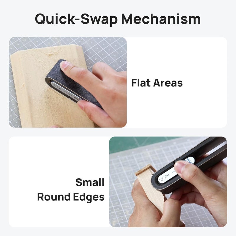 HOZO NeoBlock Sanding Block with Standard Head – Smooths 3D Print Layer Lines, For Flat Surfaces & Small Curves, 5s Quick-Swap Design for Heads & Sandpapers, Includes 1 Pcs 400 Grit Belt - Image 2